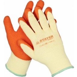 Перчатки STAYER "EXPERT"  рабочие с рельефным латексным покрытием, 10 класс, S-M