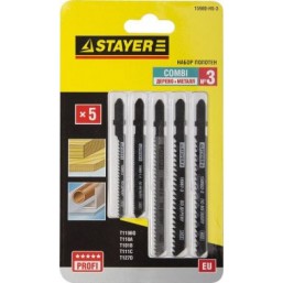 Набор STAYER "PROFI" Пилки "УНИВЕРСАЛ №3" для эл/лобзика, по дереву, мет. и пласт., EU-хвост., 5шт