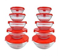 Набор мисок из ажурного стекла, 5 предметов (Glass bowl set with color lid)